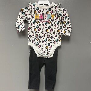 Happy Leopard Print Baby Onesie & Black Leggings Set